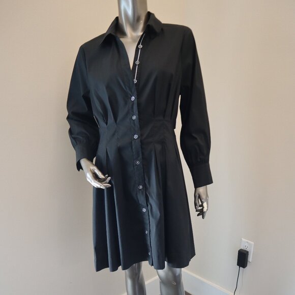 Veronica Beard Polina Black Dress Open Drape Back Cotton Shirt Dress Size 10 - Picture 6 of 9